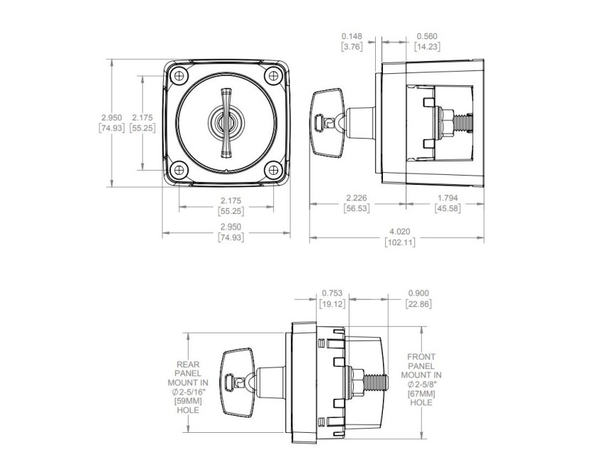 Blue Sea 6005 Battery Switch With Key 300A Mini Marine rated